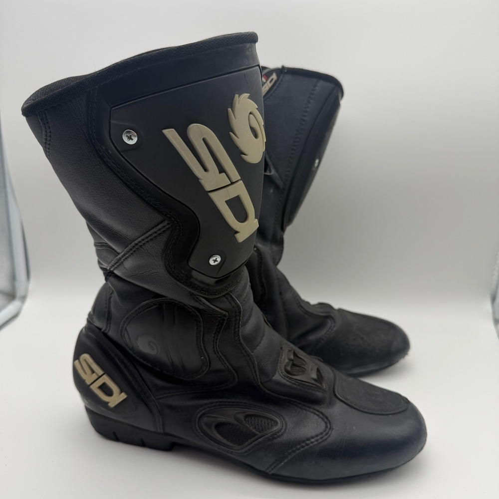 Sidi Motorcycle Boots Mens 8.5 Black Leather Racing Sport Bike Touring